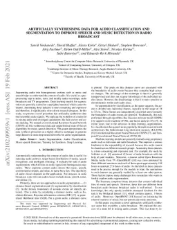 Artificially Synthesising Data for Audio Classification and Segmentation
  to Improve Speech and Music Detection in Radio Broadcast