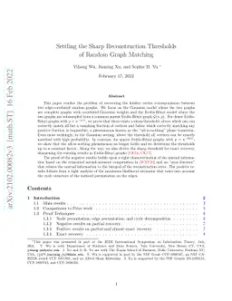 Settling the Sharp Reconstruction Thresholds of Random Graph Matching