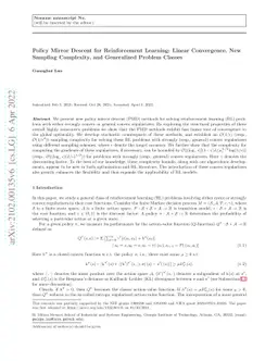 Policy Mirror Descent for Reinforcement Learning: Linear Convergence,
  New Sampling Complexity, and Generalized Problem Classes