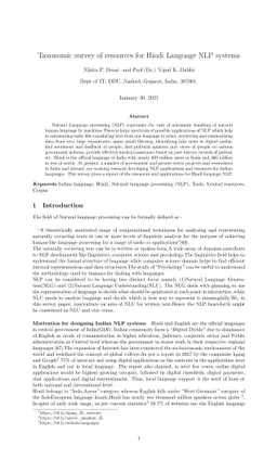 Taxonomic survey of Hindi Language NLP systems