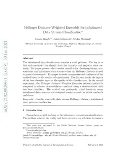 Hellinger Distance Weighted Ensemble for Imbalanced Data Stream
  Classification