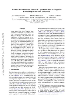 Machine Translationese: Effects of Algorithmic Bias on Linguistic
  Complexity in Machine Translation