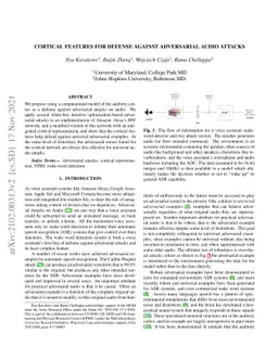 Cortical Features for Defense Against Adversarial Audio Attacks