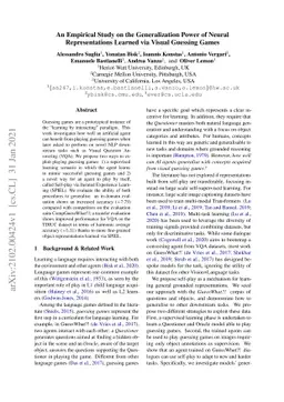 An Empirical Study on the Generalization Power of Neural Representations
  Learned via Visual Guessing Games