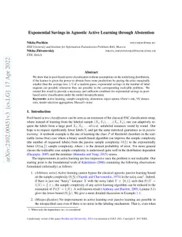 Exponential Savings in Agnostic Active Learning through Abstention