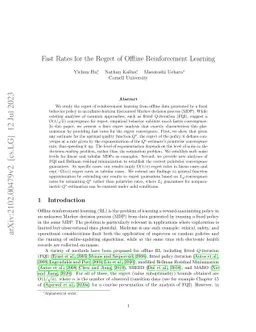 Fast Rates for the Regret of Offline Reinforcement Learning