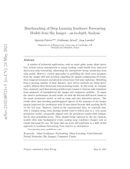 Benchmarking of Deep Learning Irradiance Forecasting Models from Sky
  Images -- an in-depth Analysis
