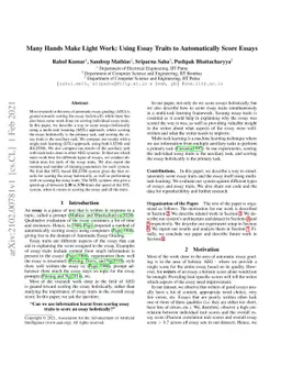 Many Hands Make Light Work: Using Essay Traits to Automatically Score
  Essays