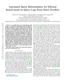 Automated Query Reformulation for Efficient Search based on Query Logs
  From Stack Overflow