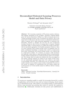 Decentralized Federated Learning Preserves Model and Data Privacy