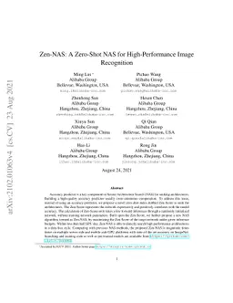 Zen-NAS: A Zero-Shot NAS for High-Performance Deep Image Recognition