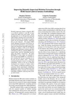Improving Distantly-Supervised Relation Extraction through BERT-based
  Label & Instance Embeddings