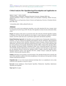 Critical Analysis: Bat Algorithm based Investigation and Application on
  Several Domains