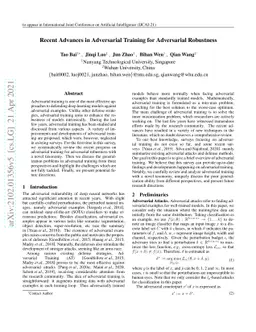 Recent Advances in Adversarial Training for Adversarial Robustness