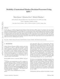 Stability-Constrained Markov Decision Processes Using MPC