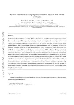 Bayesian data-driven discovery of partial differential equations with
  variable coefficients