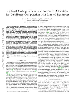 Optimal Coding Scheme and Resource Allocation for Distributed
  Computation with Limited Resources