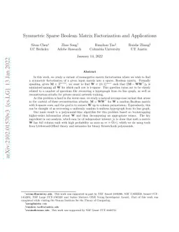 Symmetric Sparse Boolean Matrix Factorization and Applications