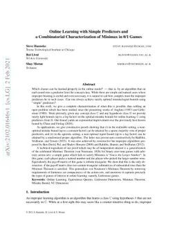 Online Learning with Simple Predictors and a Combinatorial
  Characterization of Minimax in 0/1 Games