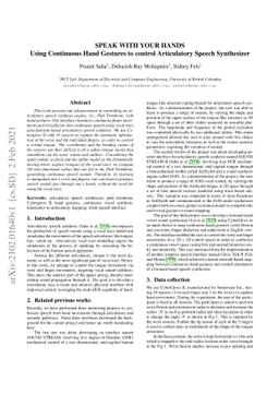 SPEAK WITH YOUR HANDS Using Continuous Hand Gestures to control
  Articulatory Speech Synthesizer