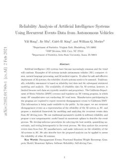 Reliability Analysis of Artificial Intelligence Systems Using Recurrent
  Events Data from Autonomous Vehicles