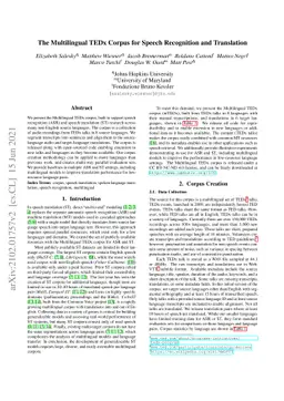 The Multilingual TEDx Corpus for Speech Recognition and Translation