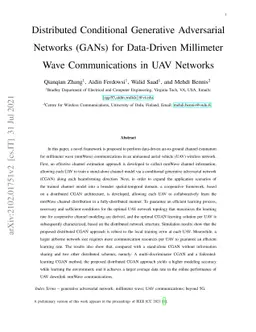 Distributed Conditional Generative Adversarial Networks (GANs) for
  Data-Driven Millimeter Wave Communications in UAV Networks