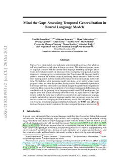 Mind the Gap: Assessing Temporal Generalization in Neural Language
  Models