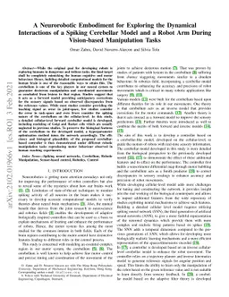A Neurorobotic Embodiment for Exploring the Dynamical Interactions of a
  Spiking Cerebellar Model and a Robot Arm During Vision-based Manipulation
  Tasks