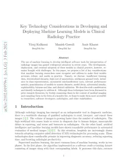 Key Technology Considerations in Developing and Deploying Machine
  Learning Models in Clinical Radiology Practice