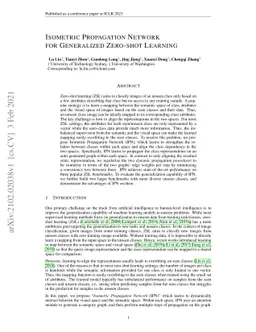 Isometric Propagation Network for Generalized Zero-shot Learning