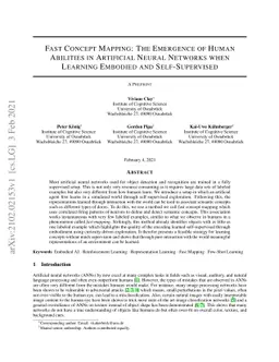 Fast Concept Mapping: The Emergence of Human Abilities in Artificial
  Neural Networks when Learning Embodied and Self-Supervised