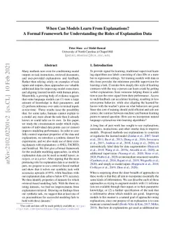 When Can Models Learn From Explanations? A Formal Framework for
  Understanding the Roles of Explanation Data