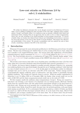 Low-cost attacks on Ethereum 2.0 by sub-1/3 stakeholders