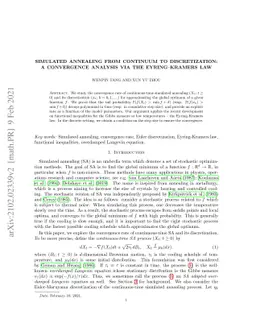 Simulated annealing from continuum to discretization: a convergence
  analysis via the Eyring--Kramers law