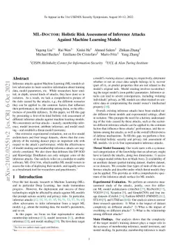 ML-Doctor: Holistic Risk Assessment of Inference Attacks Against Machine
  Learning Models