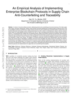An Empirical Analysis of Implementing Enterprise Blockchain Protocols in
  Supply Chain Anti-Counterfeiting and Traceability