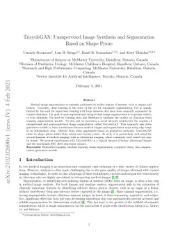 TricycleGAN: Unsupervised Image Synthesis and Segmentation Based on
  Shape Priors