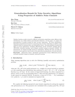 Generalization Bounds for Noisy Iterative Algorithms Using Properties of
  Additive Noise Channels