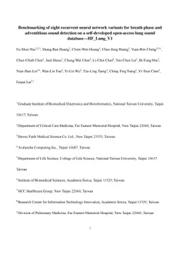 Benchmarking of eight recurrent neural network variants for breath phase
  and adventitious sound detection on a self-developed open-access lung sound
  database-HF_Lung_V1