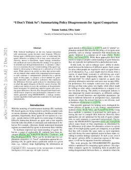 "I Don't Think So": Summarizing Policy Disagreements for Agent
  Comparison