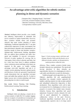 An advantage actor-critic algorithm for robotic motion planning in dense
  and dynamic scenarios