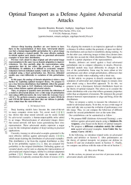 Optimal Transport as a Defense Against Adversarial Attacks