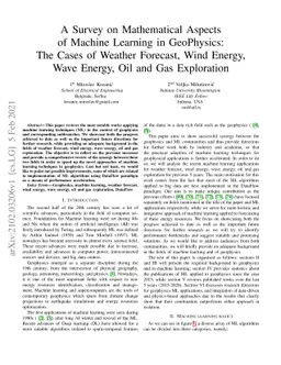 A Survey on Mathematical Aspects of Machine Learning in GeoPhysics: The
  Cases of Weather Forecast, Wind Energy, Wave Energy, Oil and Gas Exploration