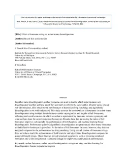 Effect of forename string on author name disambiguation