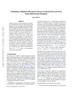 Estimating 2-Sinkhorn Divergence between Gaussian Processes from
  Finite-Dimensional Marginals