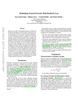 Rethinking Neural Networks With Benford's Law