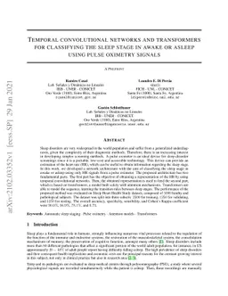 Temporal convolutional networks and transformers for classifying the
  sleep stage in awake or asleep using pulse oximetry signals