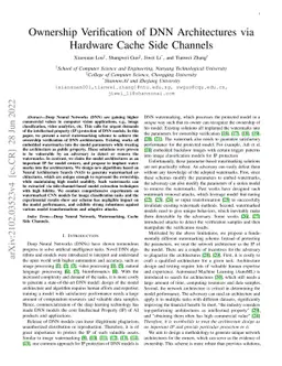 Ownership Verification of DNN Architectures via Hardware Cache Side
  Channels