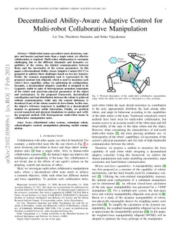 Decentralized Ability-Aware Adaptive Control for Multi-robot
  Collaborative Manipulation